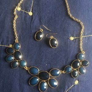 Navy Blue Necklace + Earring Set